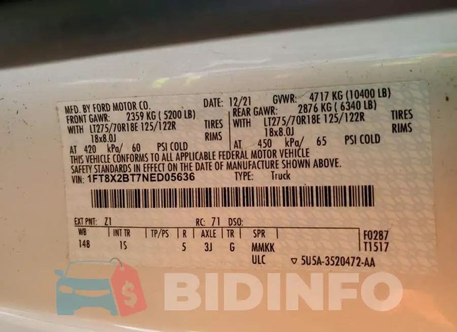 1FT8X2BT7NED05636 Photo# 10
