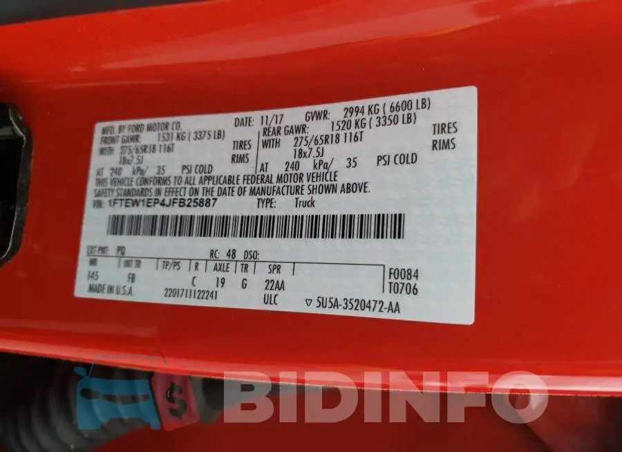 1FTEW1EP4JFB25887 Photo# 12