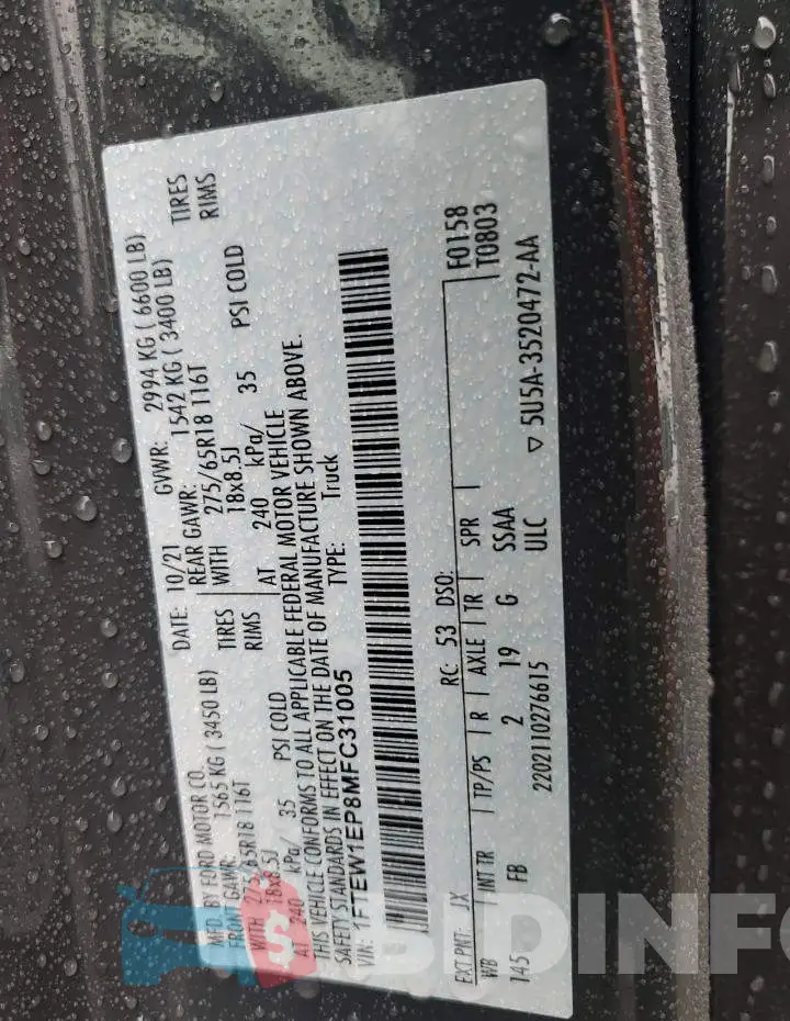 1FTEW1EP8MFC31005 Photo# 13