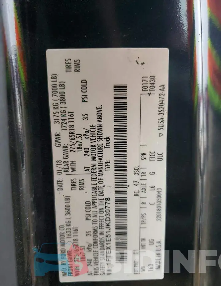 1FTEX1E51JKD30778 Photo# 12