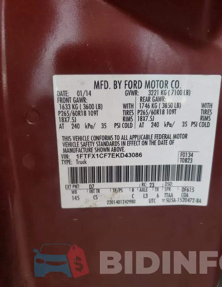 1FTFX1CF7EKD43086 Photo# 10