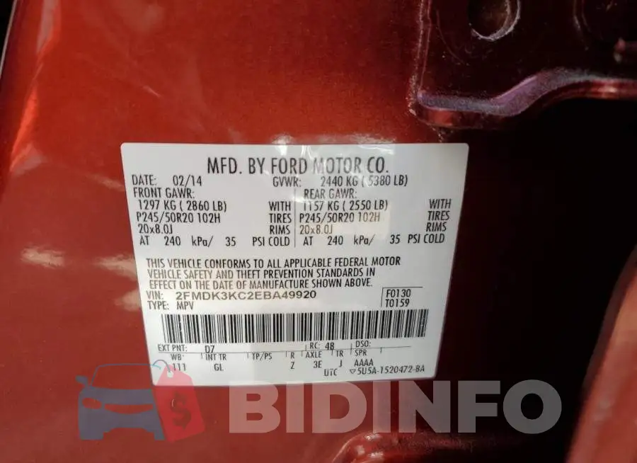 2FMDK3KC2EBA49920 Photo# 14