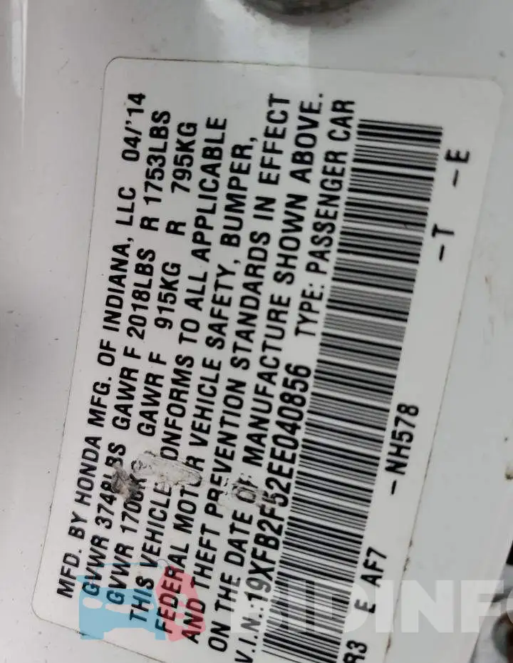 19XFB2F52EE040856 Photo# 12