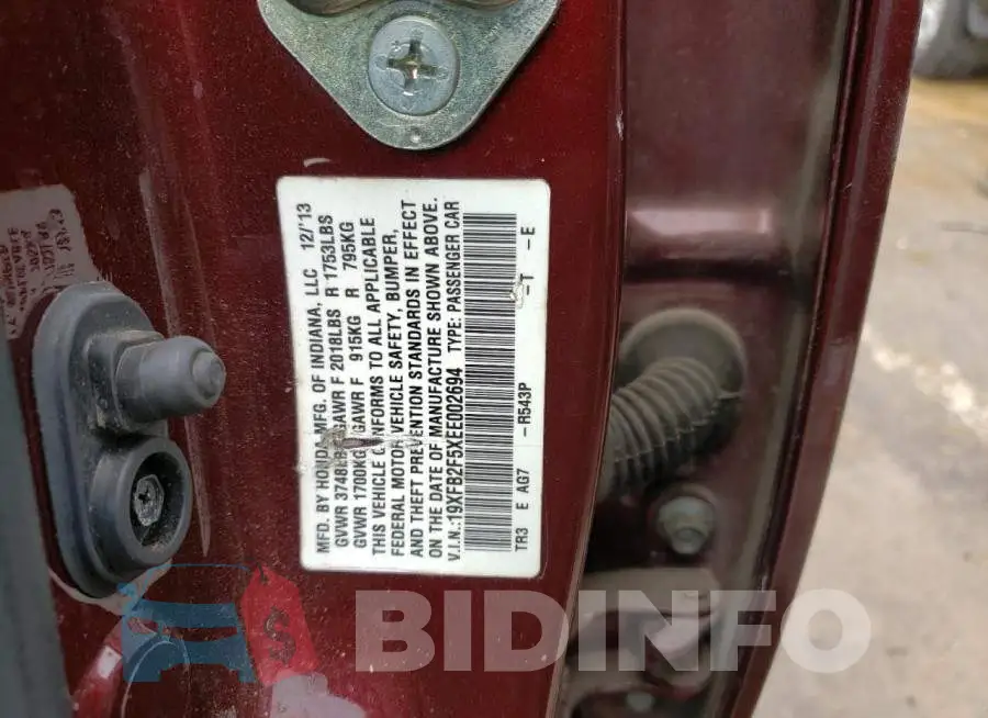 19XFB2F5XEE002694 Photo# 13