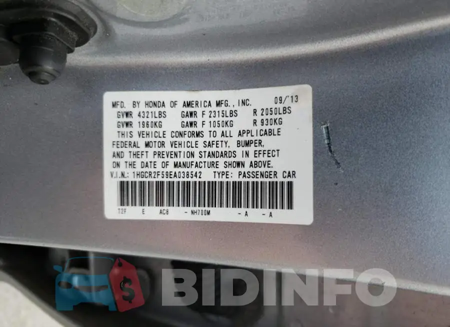 1HGCR2F59EA038542 Photo# 12
