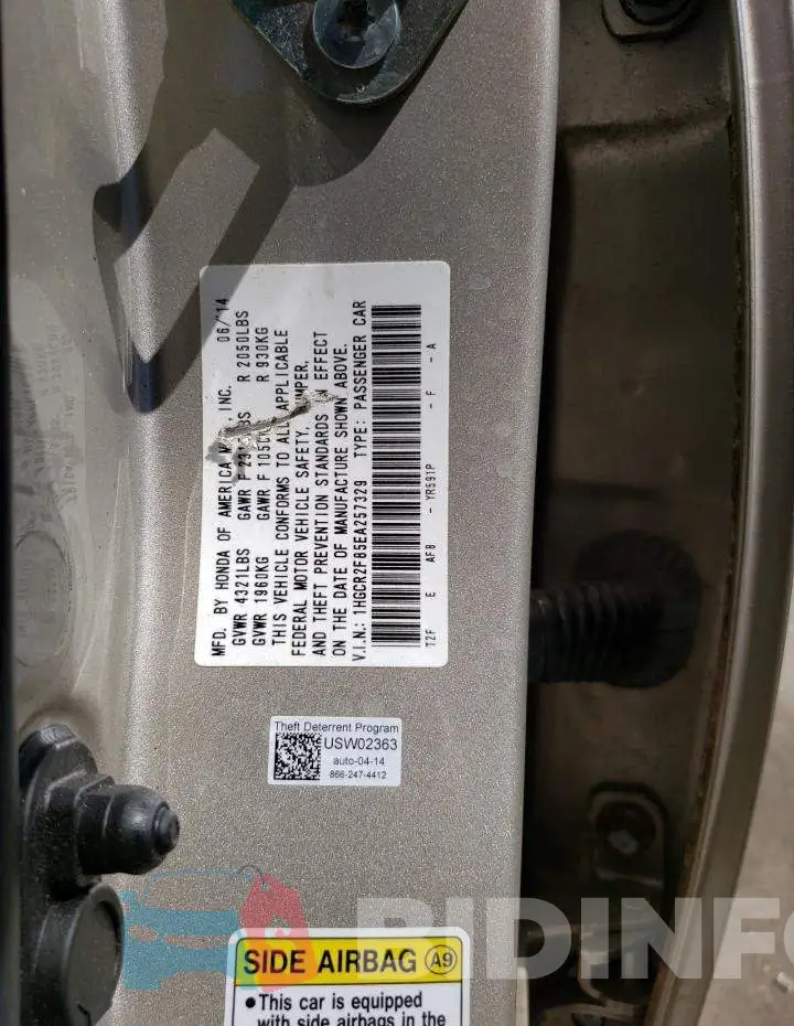 1HGCR2F85EA257329 Photo# 12