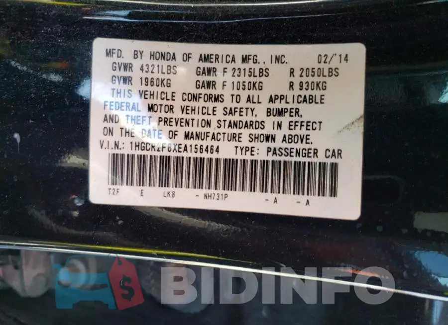 1HGCR2F8XEA156464 Photo# 12