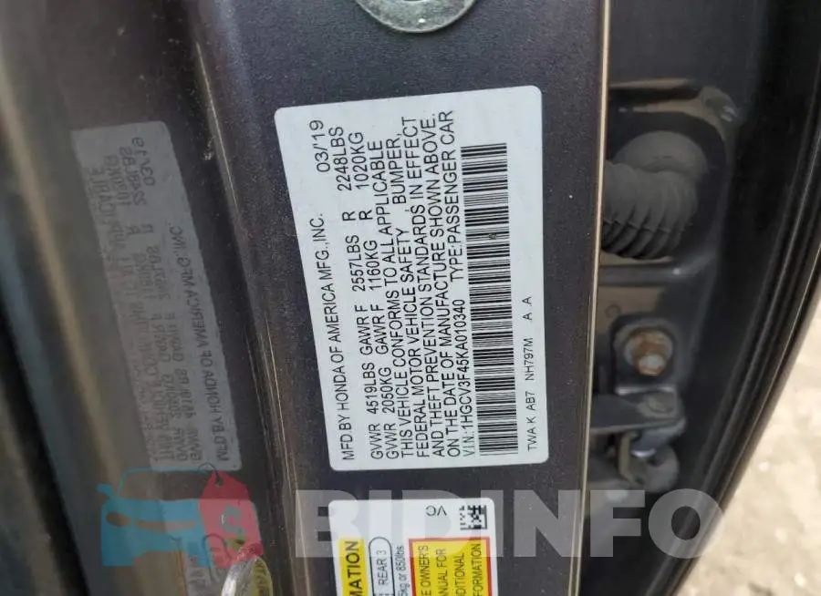 1HGCV3F45KA010340 Photo# 12