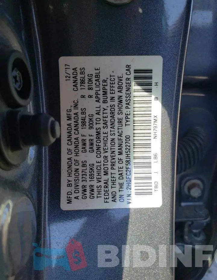 2HGFC2F58JH522700 Photo# 12