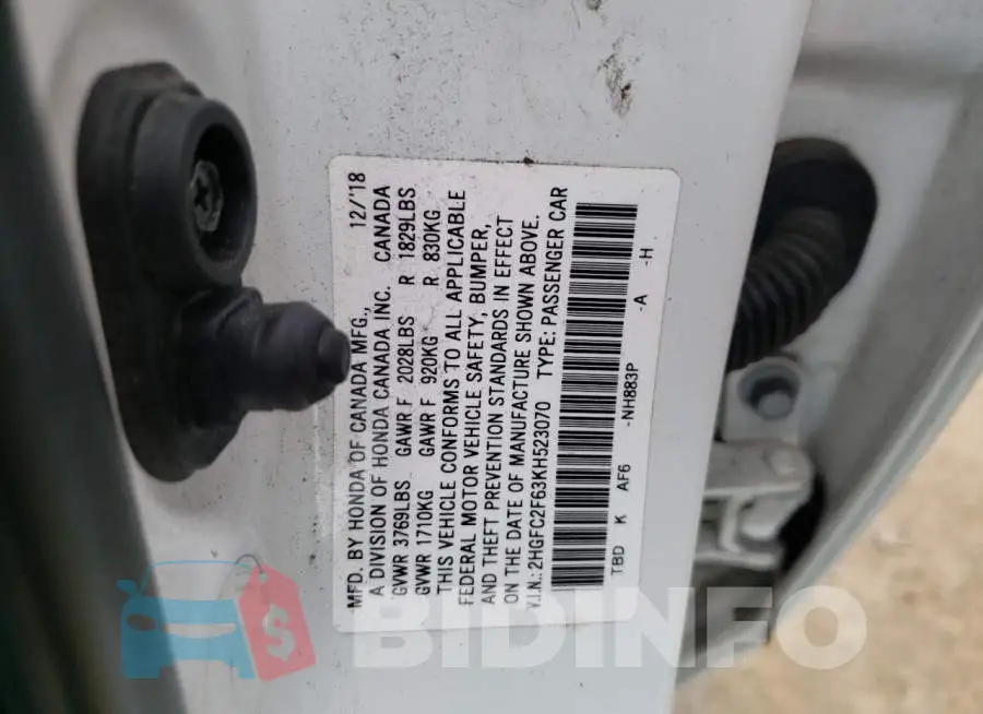 2HGFC2F63KH523070 Photo# 12