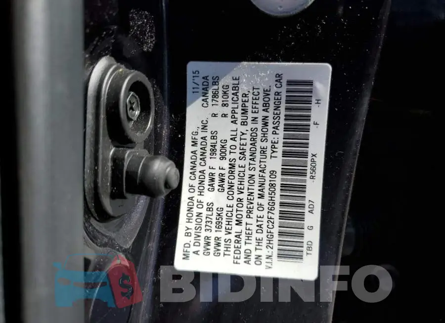 2HGFC2F76GH508109 Photo# 12