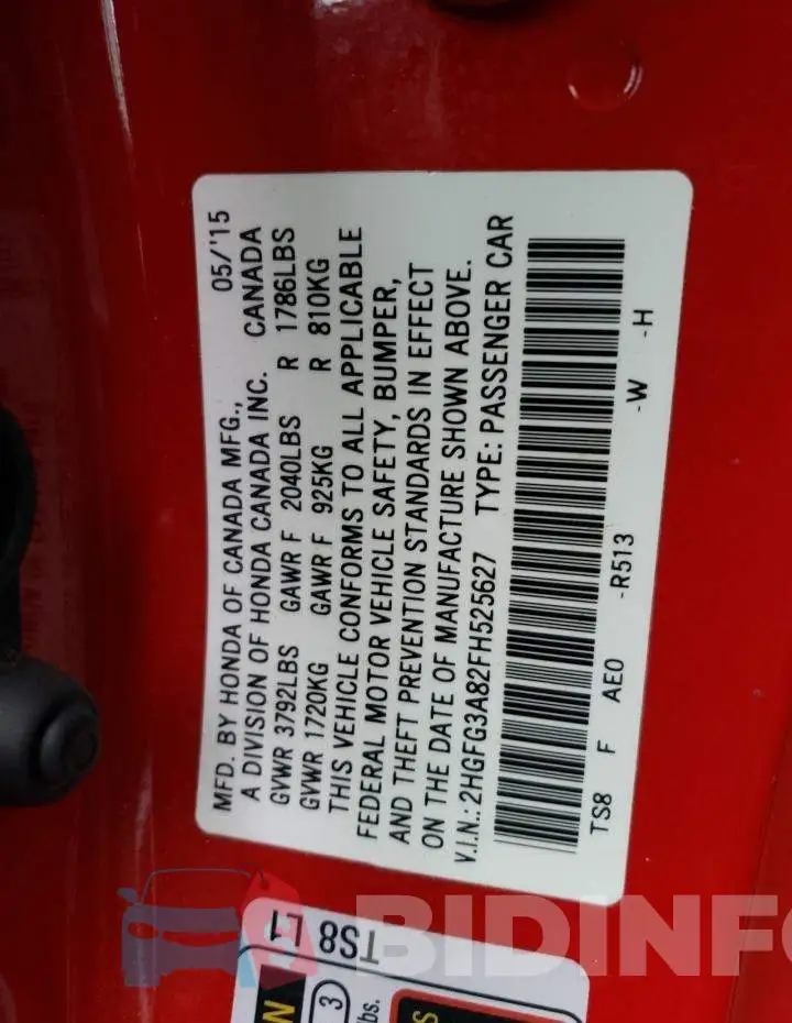 2HGFG3A82FH525627 Photo# 12