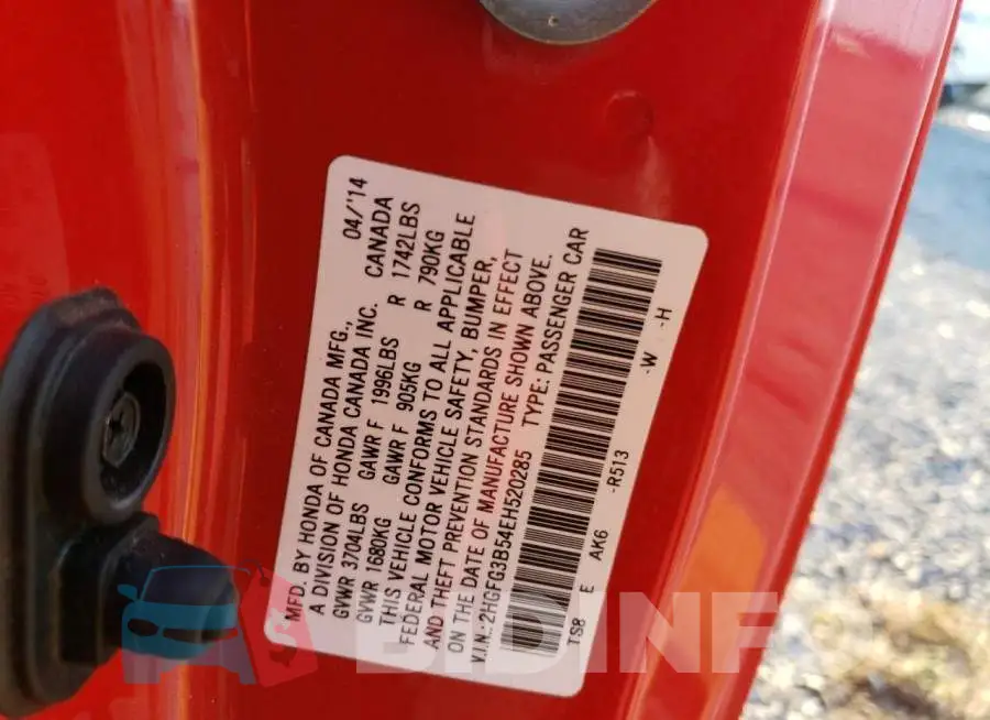 2HGFG3B54EH520285 Photo# 12
