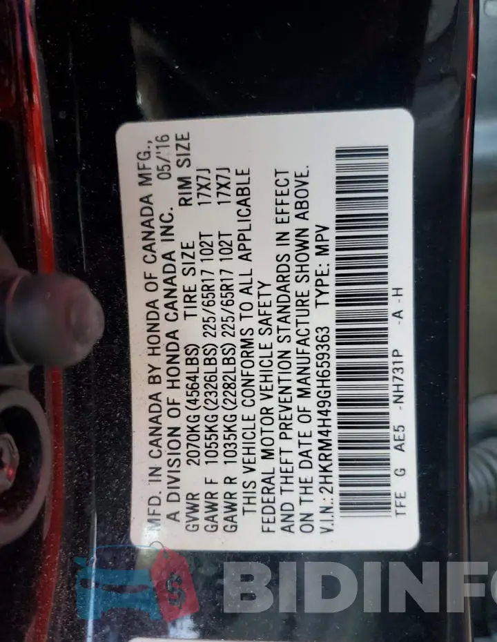 2HKRM4H49GH659363 Photo# 13