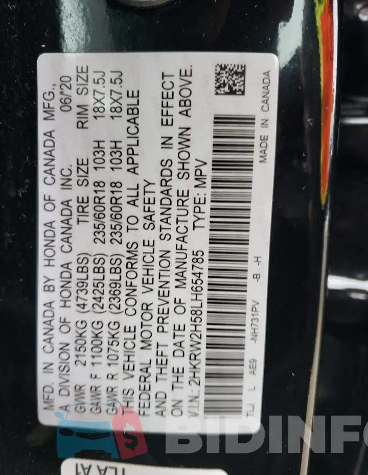 2HKRW2H58LH654785 Photo# 14