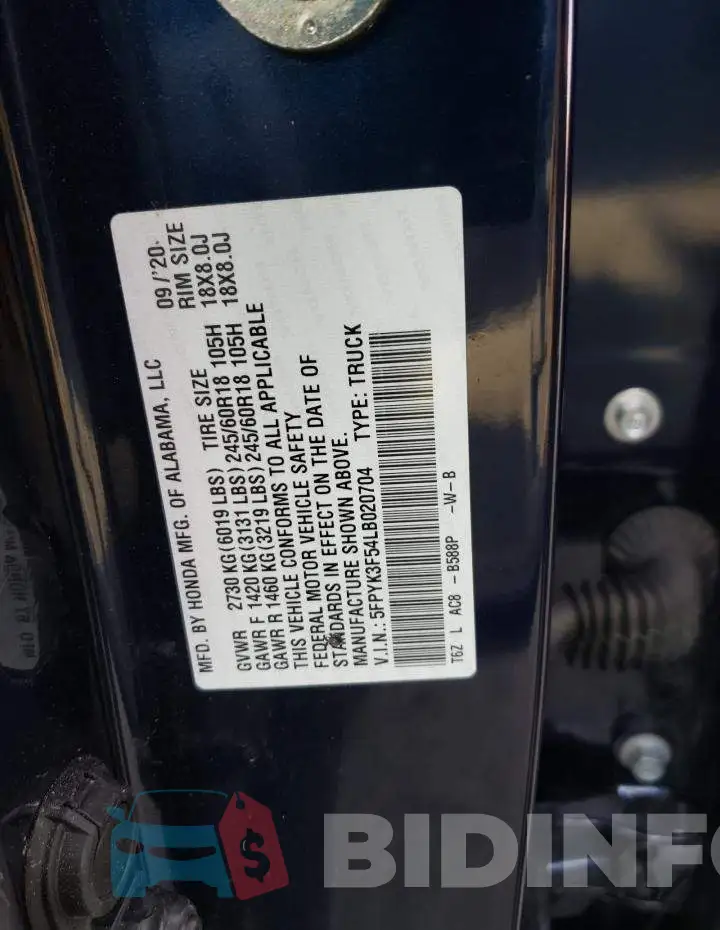 5FPYK3F54LB020704 Photo# 12