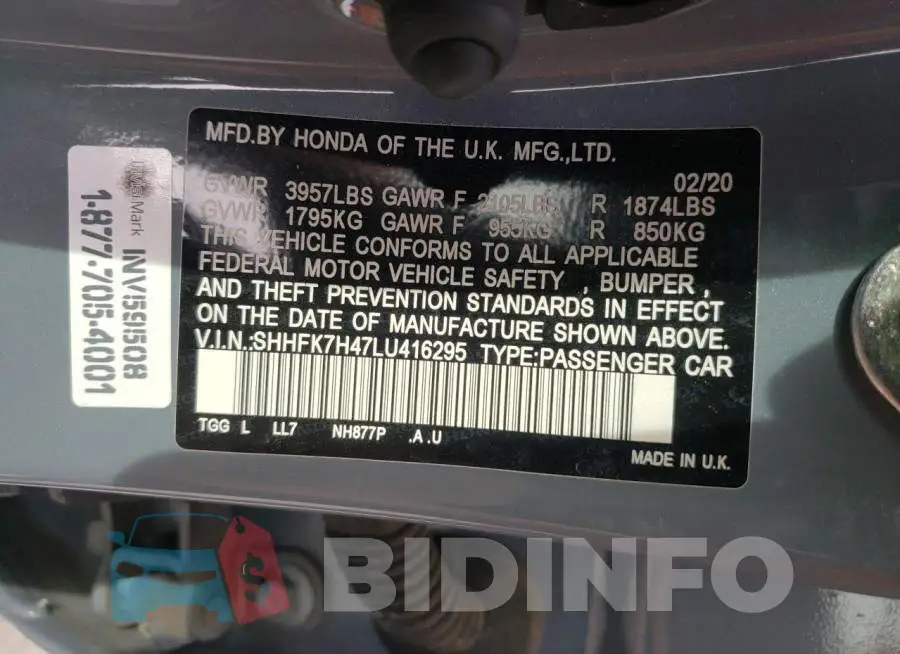 SHHFK7H47LU416295 Photo# 12