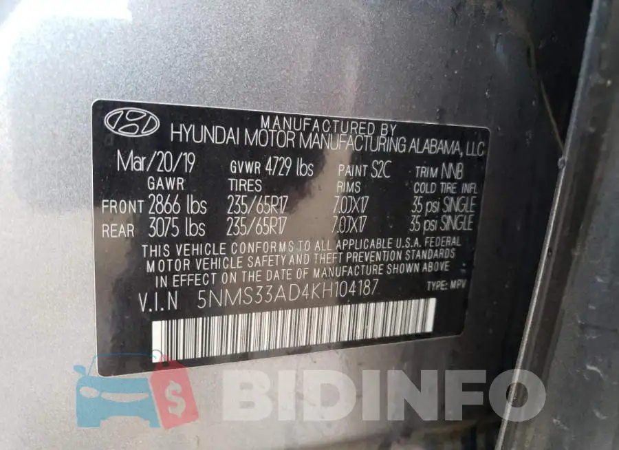 5NMS33AD4KH104187 Photo# 14