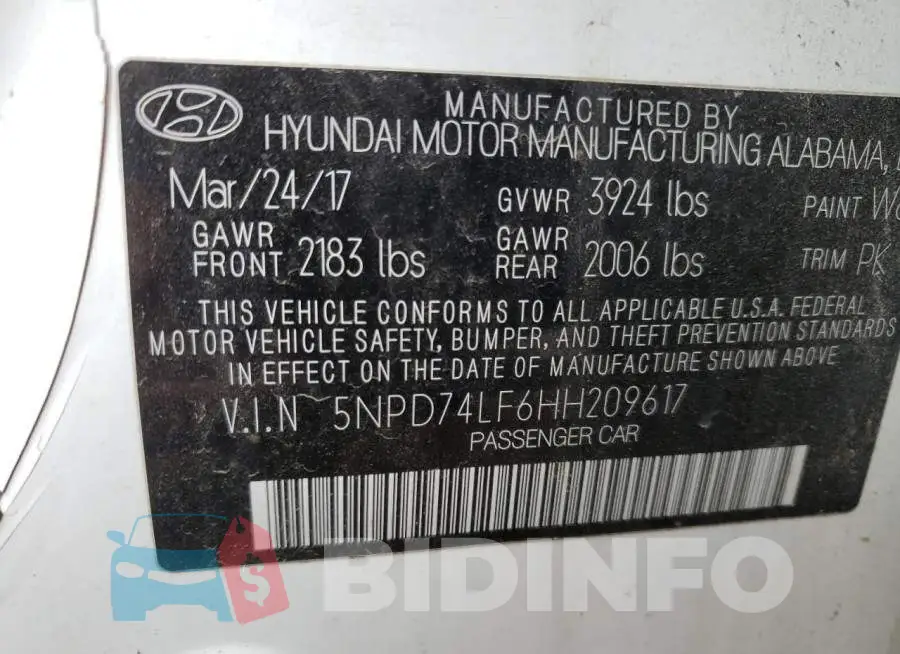 5NPD74LF6HH209617 Photo# 9
