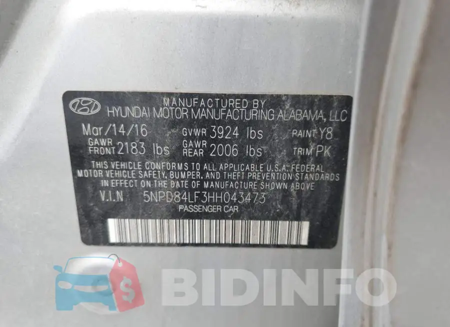5NPD84LF3HH043473 Photo# 13