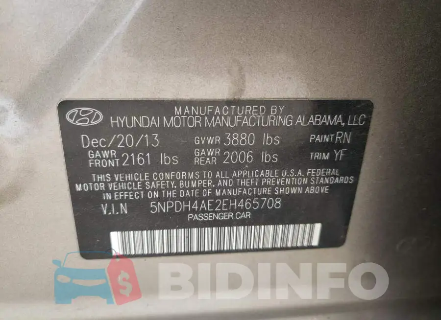 5NPDH4AE2EH465708 Photo# 13