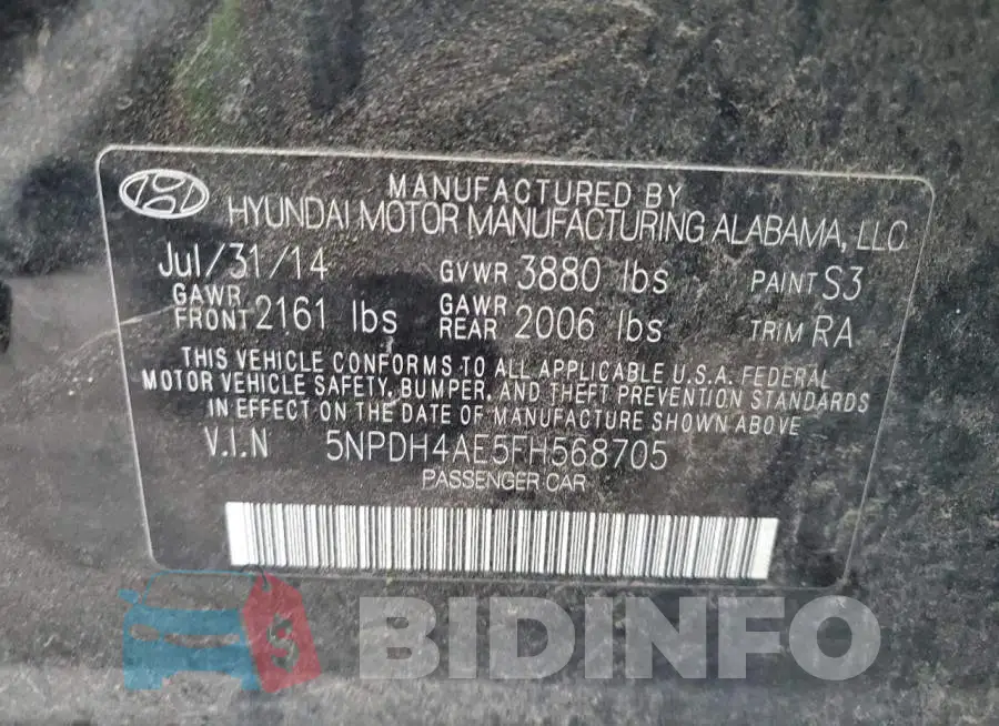 5NPDH4AE5FH568705 Photo# 13