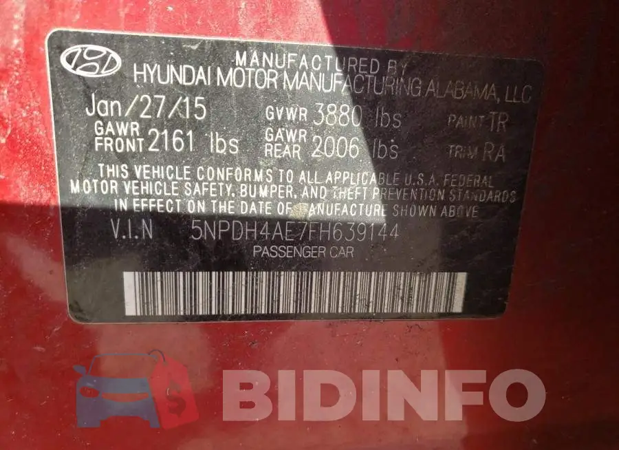 5NPDH4AE7FH639144 Photo# 12