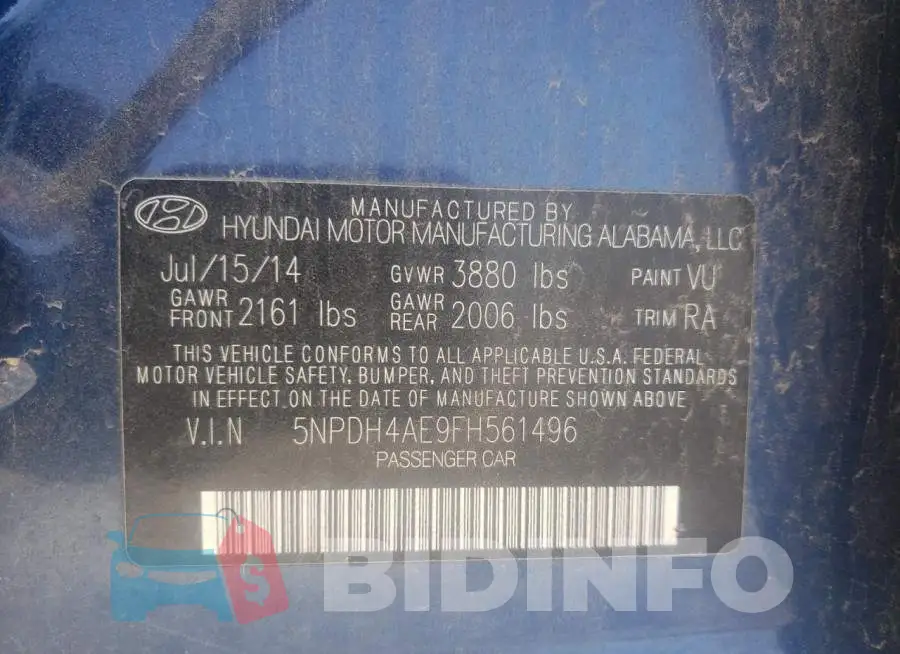5NPDH4AE9FH561496 Photo# 12