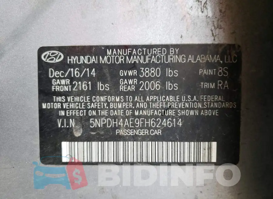5NPDH4AE9FH624614 Photo# 12