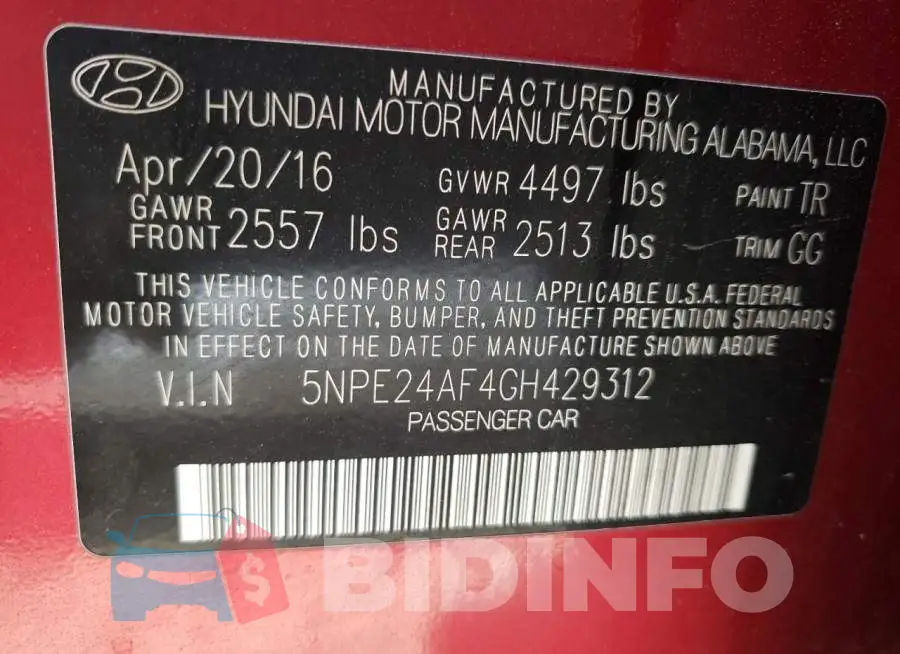5NPE24AF4GH429312 Photo# 12