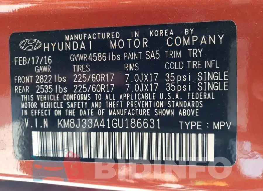 KM8J33A41GU186631 Photo# 13