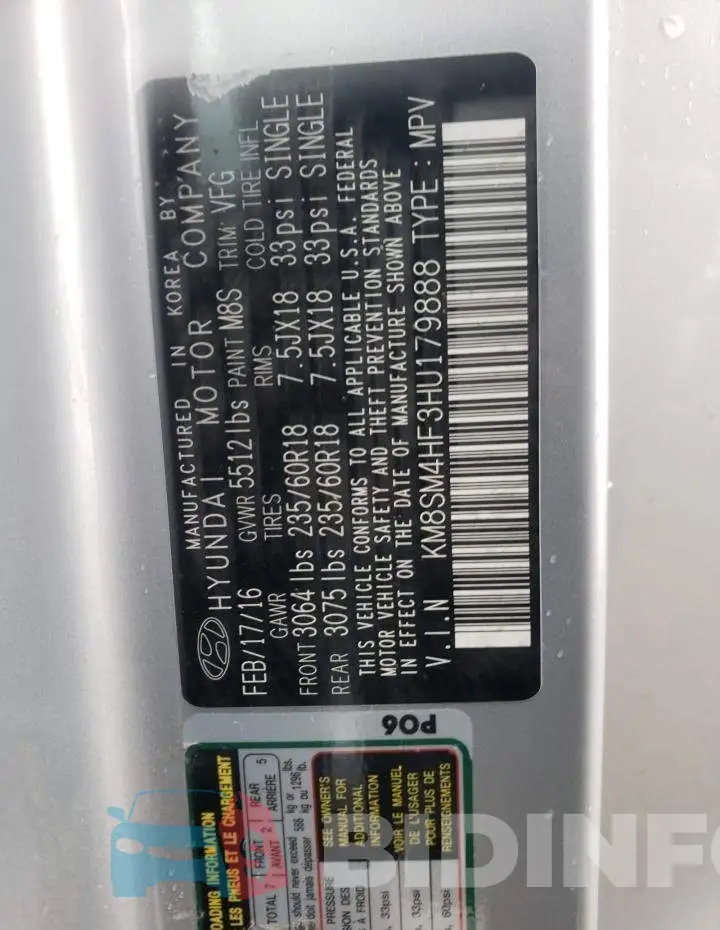 KM8SM4HF3HU179888 Photo# 13