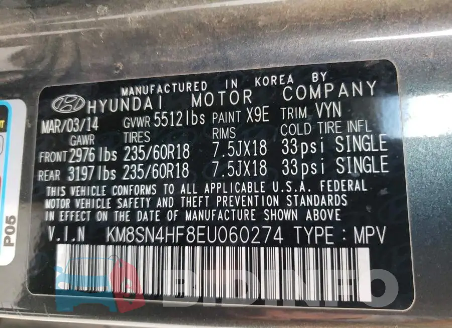 KM8SN4HF8EU060274 Photo# 14
