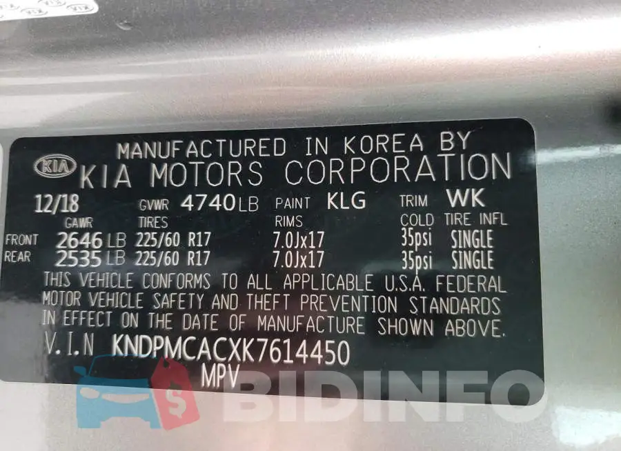 KNDPMCACXK7614450 Photo# 10