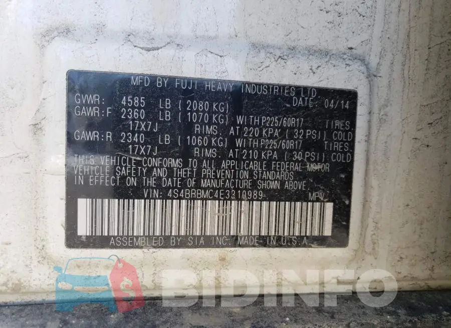 4S4BRBMC4E3310989 Photo# 13