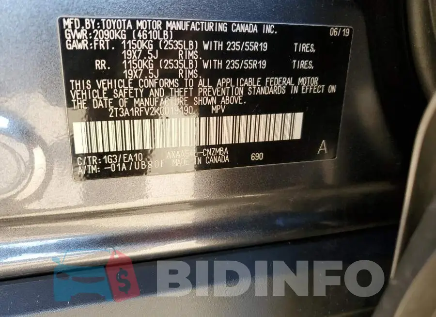 2T3A1RFV2KC019190 Photo# 14