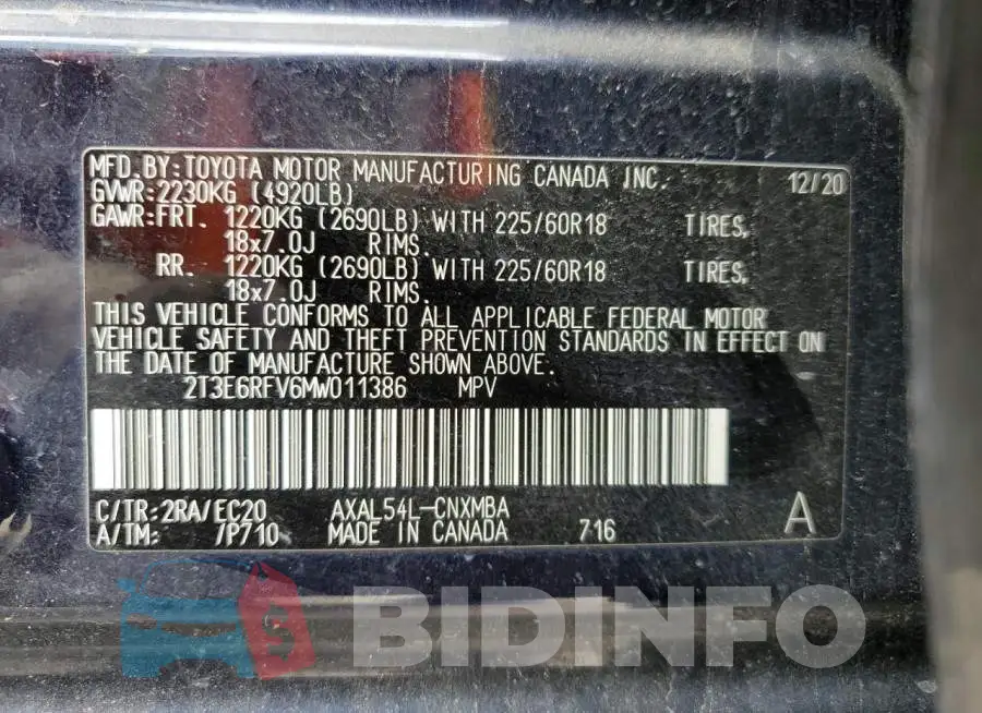 2T3E6RFV6MW011386 Photo# 13