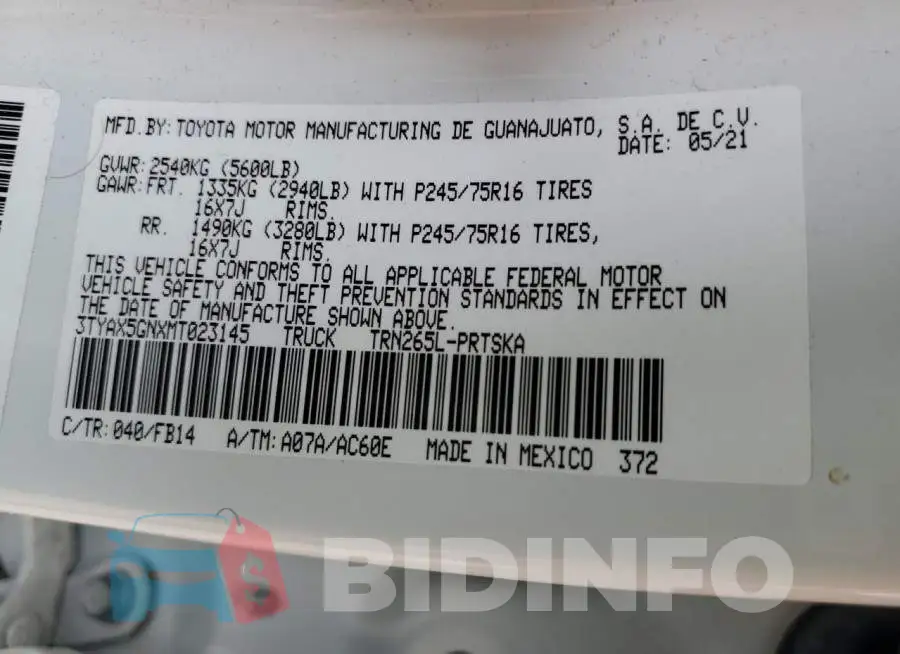 3TYAX5GNXMT023145 Photo# 12
