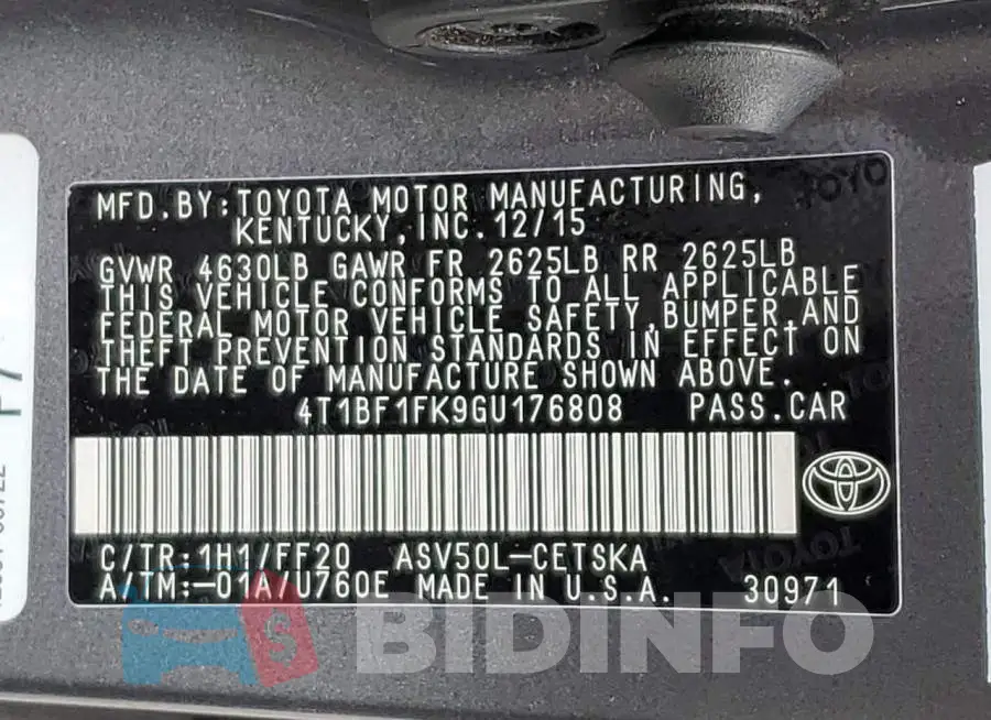 4T1BF1FK9GU176808 Photo# 13