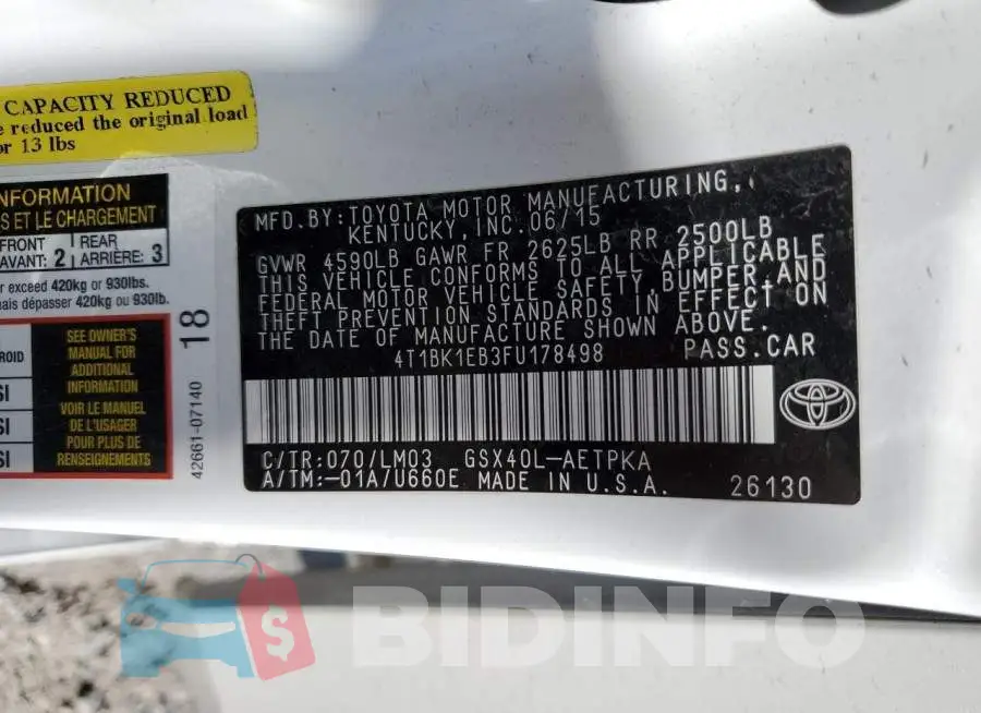 4T1BK1EB3FU178498 Photo# 12