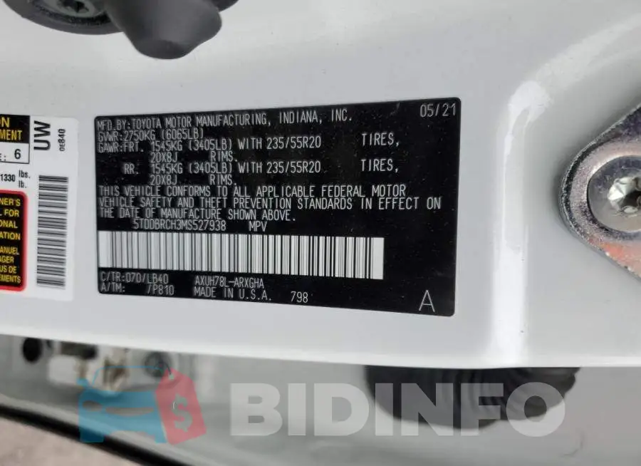 5TDDBRCH3MS527938 Photo# 14