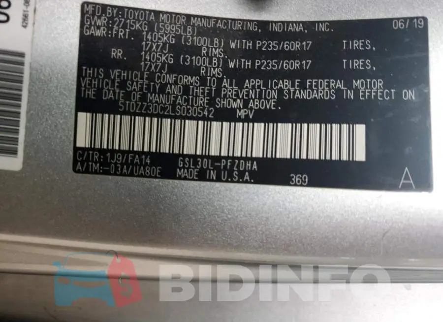 5TDZZ3DC2LS030542 Photo# 13