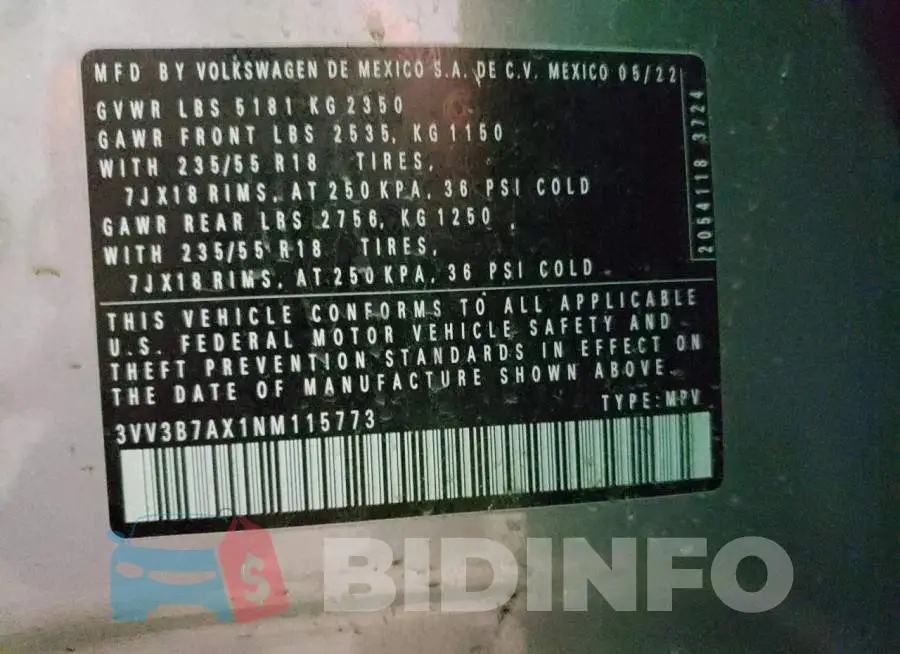 3VV3B7AX1NM115773 Photo# 13