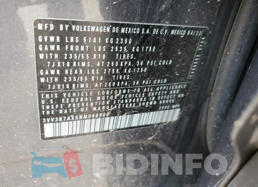 3VV3B7AX5NM098900 Photo# 12