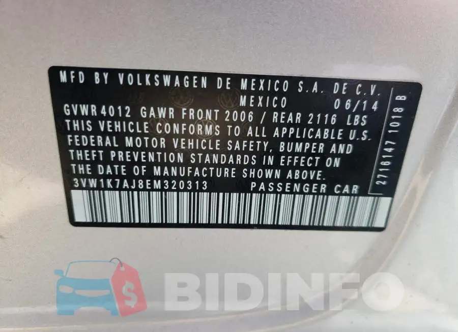 3VW1K7AJ8EM320313 Photo# 12
