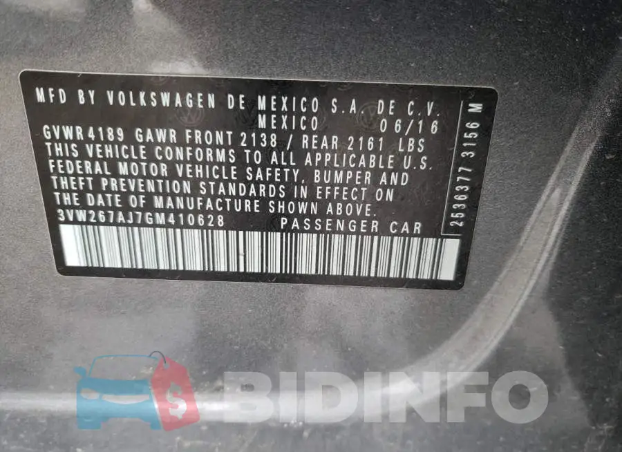 3VW267AJ7GM410628 Photo# 13