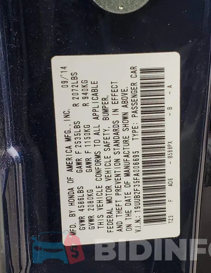 19UUB2F35FA006695 Photo# 12