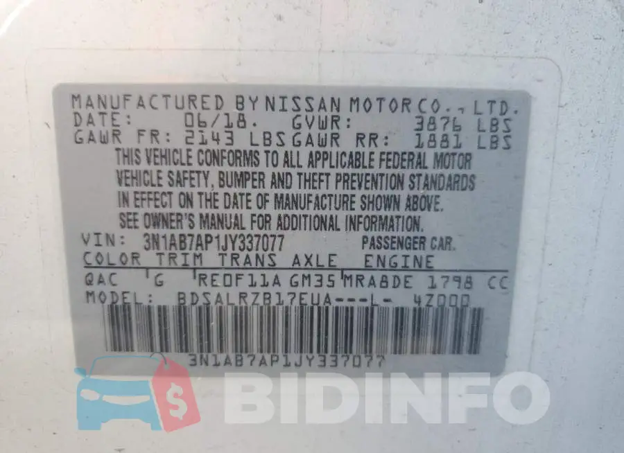 3N1AB7AP1JY337077 Photo# 12