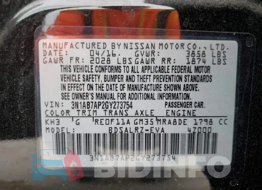 3N1AB7AP2GY273754 Photo# 13