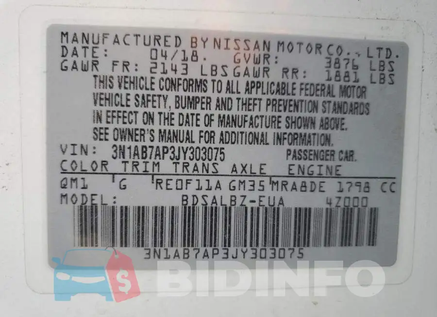3N1AB7AP3JY303075 Photo# 13